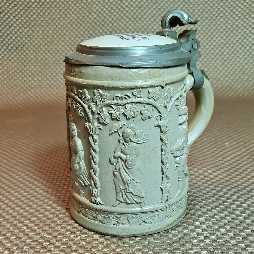 Antique Vintage German Beer Stein Relief Medieval Scenes Late 19th Century